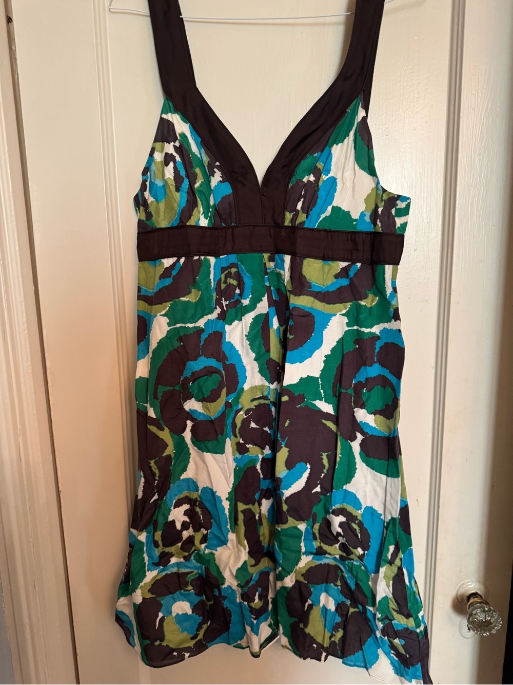 Banana Republic Blue, Green & Black Floral Dress. Above the knee length